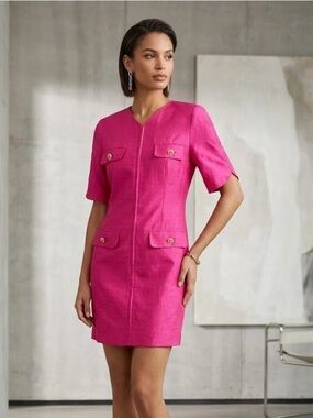 Louis Feraud Fuchsia Short Sleeve Midi Dress 869